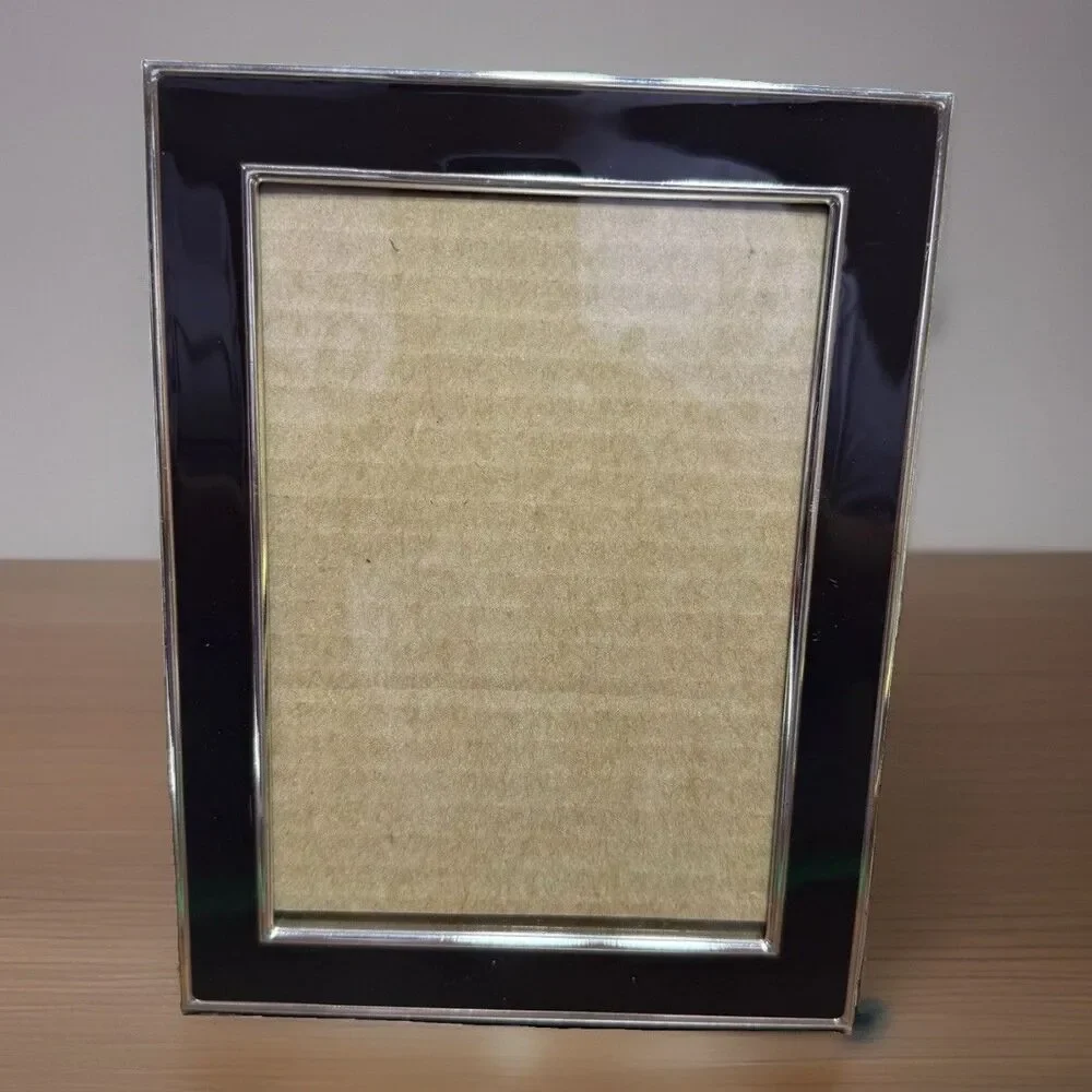 Silver Chrome Brown Metal Enamel Photo Frame 5x7 Rectangle Modern Polished